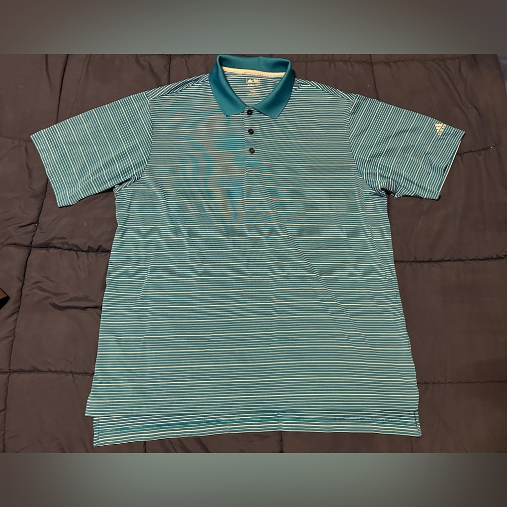 Adidas Golf ClimaLite men’s blue striped short sleeve Polo. Size XL